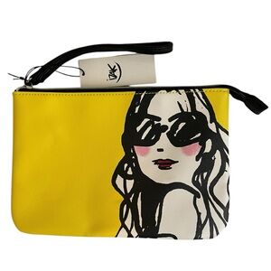 NWT Izak Yellow graphic design Zip Pouch Clutch / Wristlet/ Make-up bag